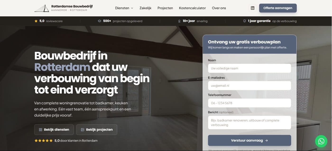 Sitio web de Rotterdams Bouwbedrijf, hecho por YAST Digital