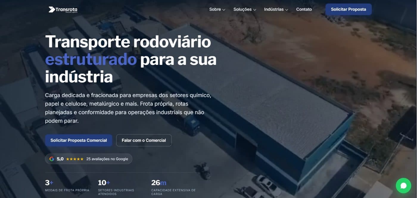 Sitio web de Transrota, hecho por YAST Digital