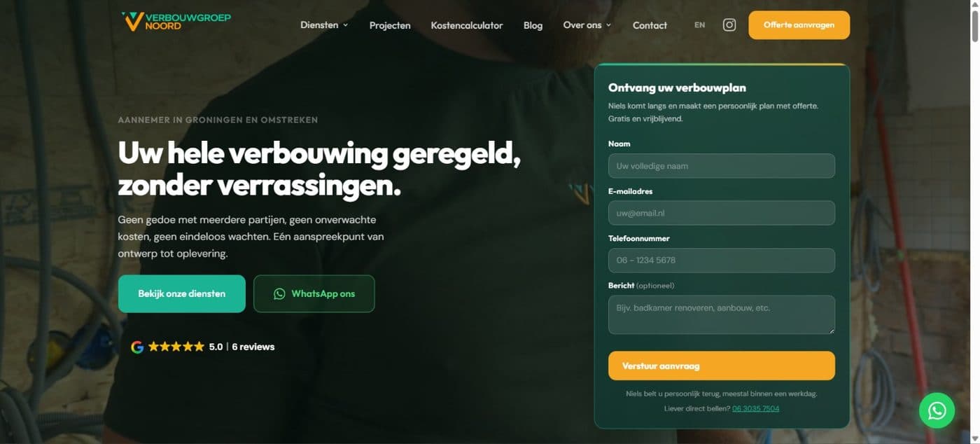 Sitio web de Verbouwgroep Noord, hecho por YAST Digital