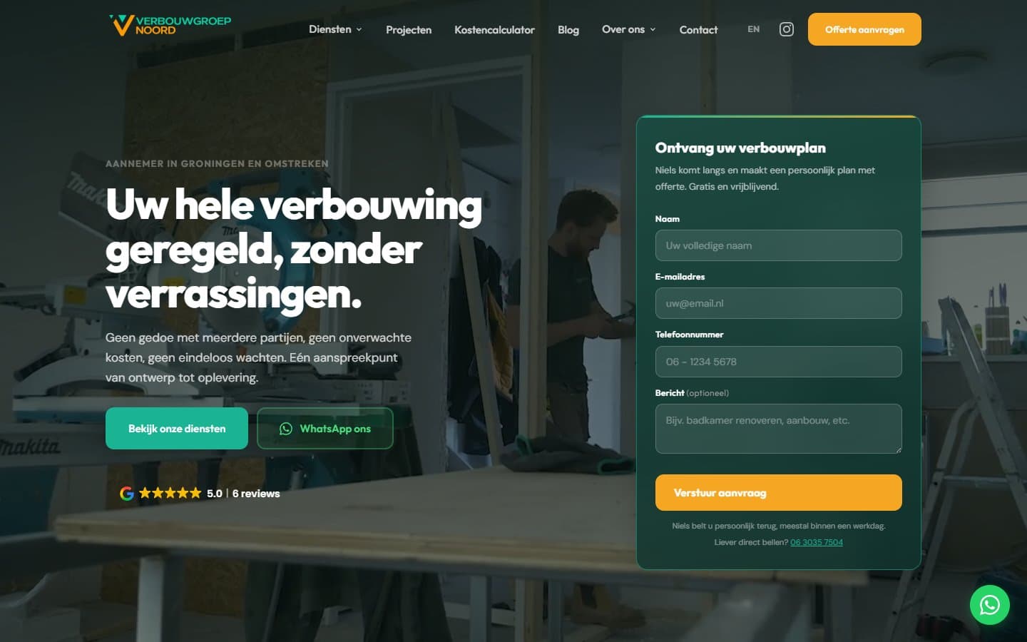 Sitio web de Verbouwgroep Noord, hecho por YAST Digital